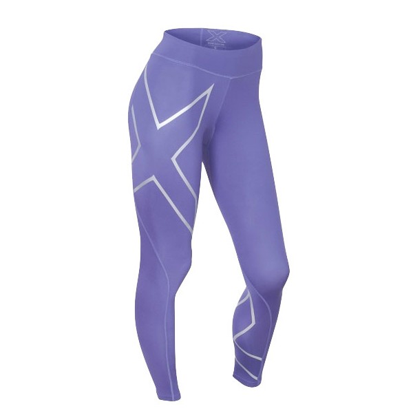 2XU Womens Mid Rise Compression Tights imperial purple silver logo 2