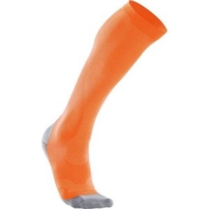 2XU Womens Compression Performance Run Sock Fluro Orange Limestone Grey 1