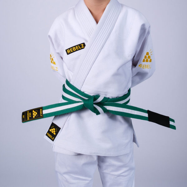 Rebelz BJJ Belts Kids Gold Standard Green White