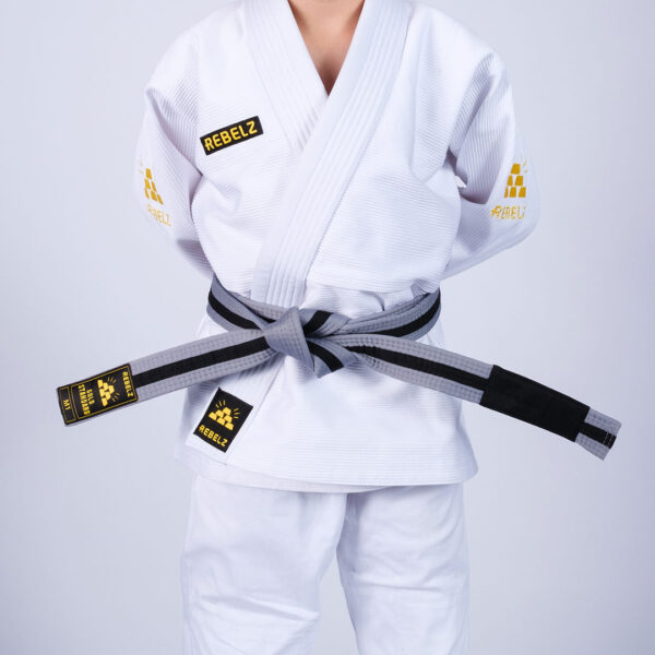 Rebelz BJJ Belts Kids Gold Standard Grey Black