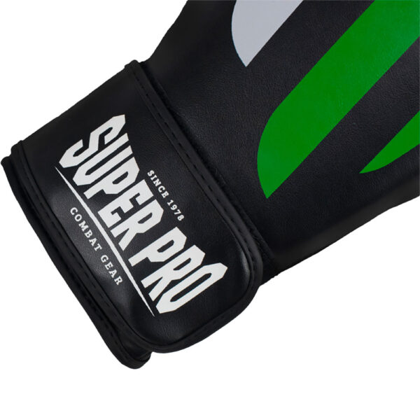 Super Pro Combat Gear Boxing Gloves PU No Mercy Black Green Silver2