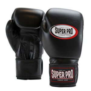 Super Pro Combat Gear Thai Pro Leather Boxing Gloves Black1