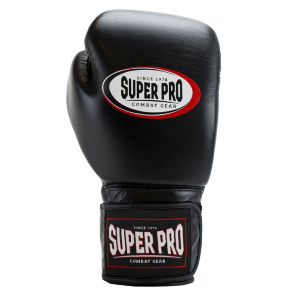 Super Pro Combat Gear Thai Pro Leather Boxing Gloves Black2